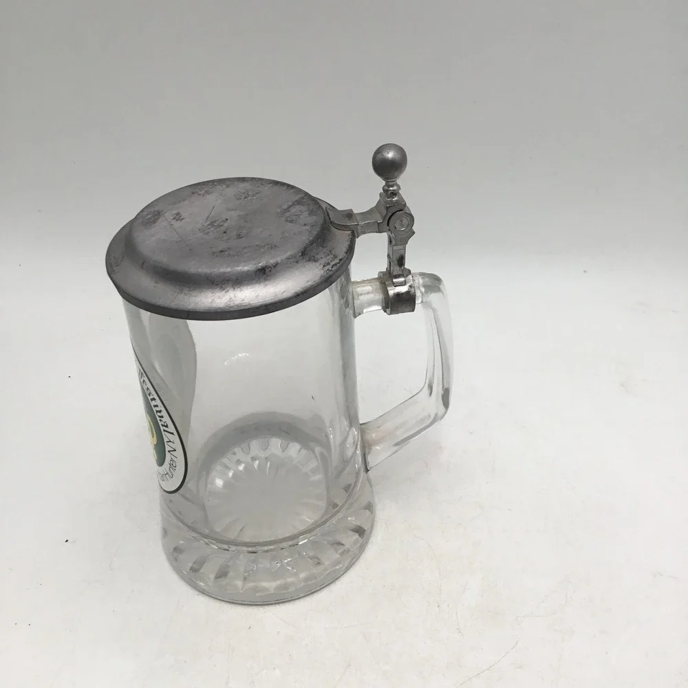 German Alps Festival Hunter Mountain NY Glass Beer Stein with Pewter Lid